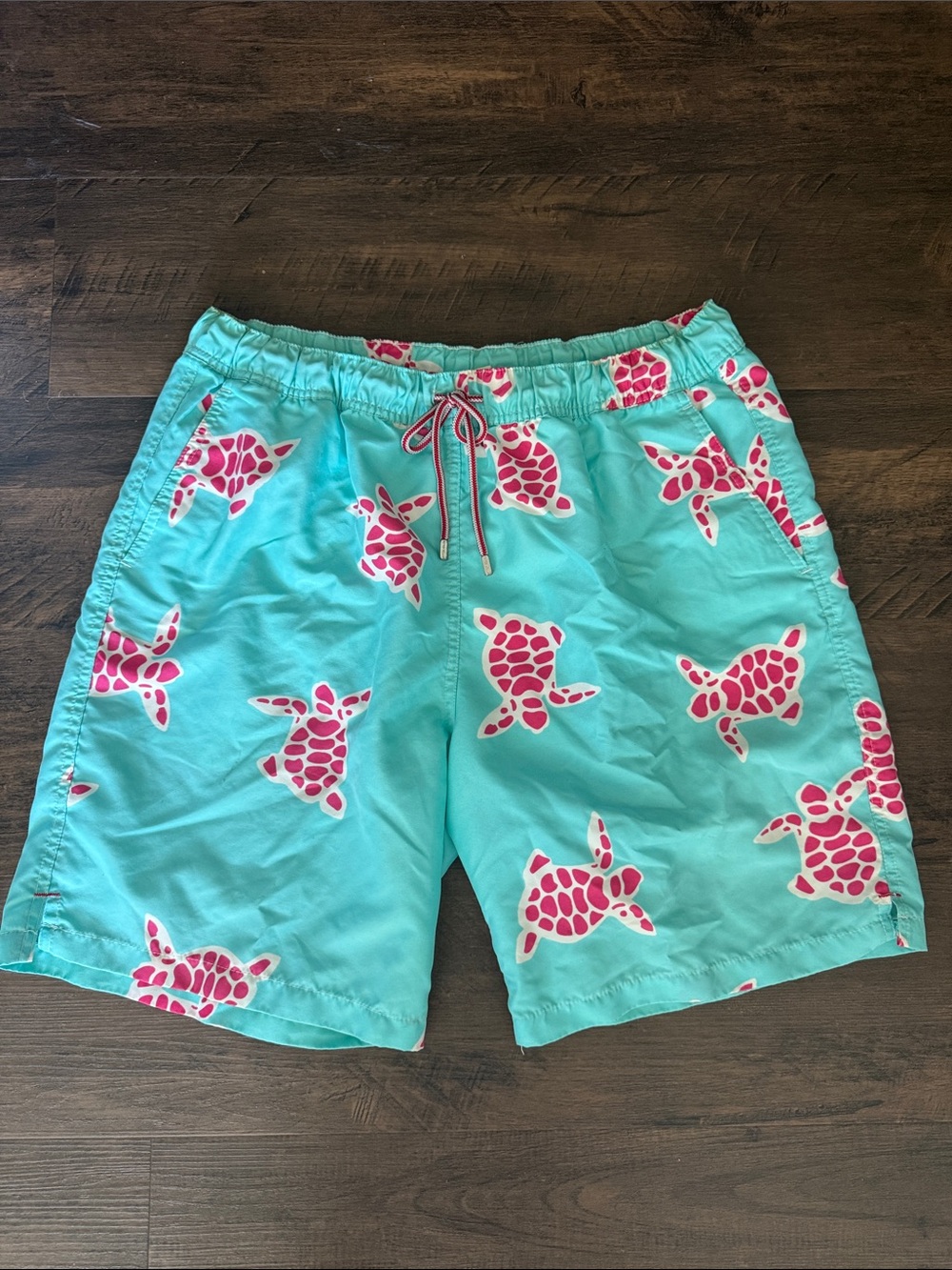 Men’s Peter Milar Swim trunks large Swim Shorts with Pink Turtle Print
